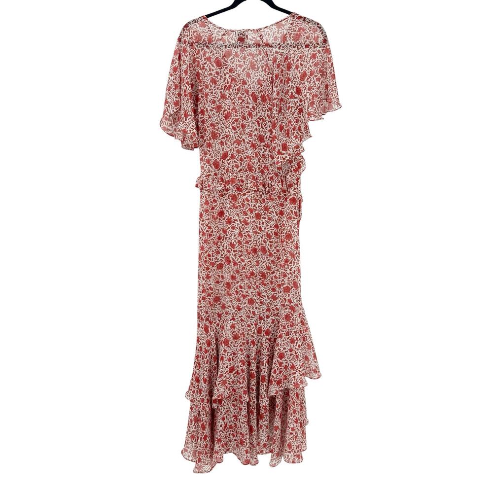 MISA Katarina Ruffle Floral Flutter Sleeve Asymmetric Maxi Dress Floral Size S - Picture 8 of 11